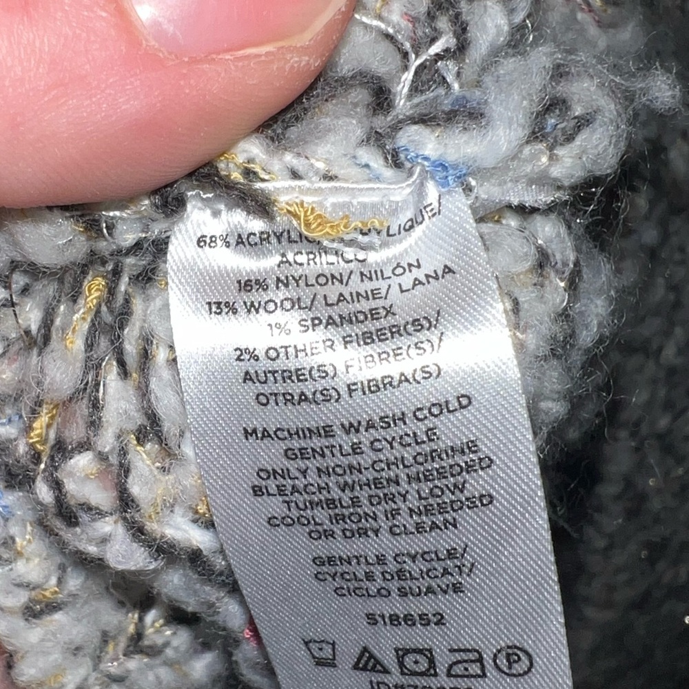 Lou & Grey LOFT Oversized Cowl Neck Chunky Acrylic Gray, Cream Sweater Size M/L - Picture 12 of 14